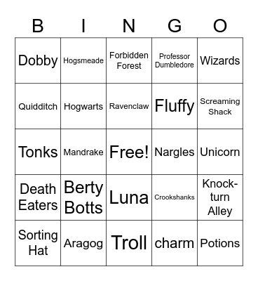 Harry Potter Club Bingo Card