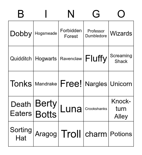 Harry Potter Club Bingo Card