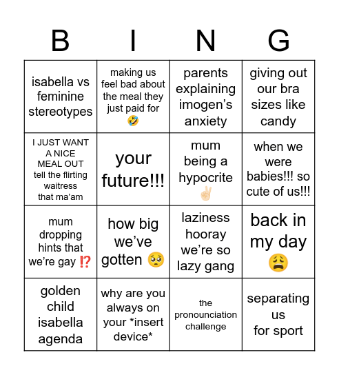 Holiday Bingo Card