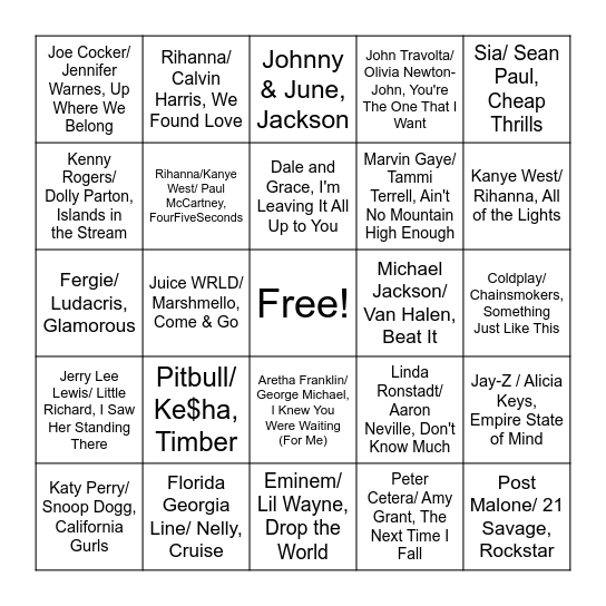 Duos & Collaborations Bingo Card