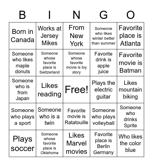 Untitled Bingo Card