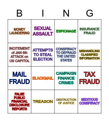 TRUMP ARREST BINGO Card