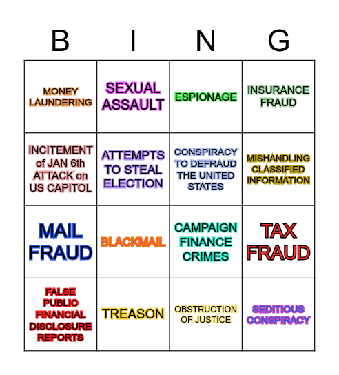 TRUMP ARREST BINGO Card