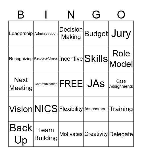 Supervisor Bingo Card