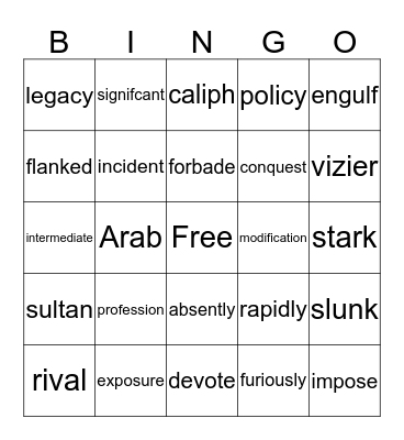 ELA Vocabulary Bingo  Bingo Card