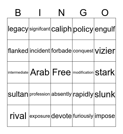 ELA Vocabulary Bingo  Bingo Card