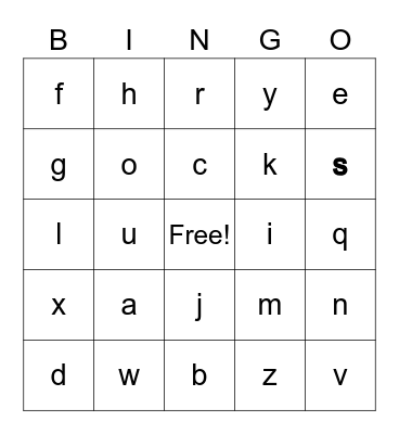Alphabet  Bingo Card