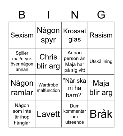 Maja och Chris gifter sig! Bingo Card
