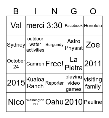 Bridal Bingo Card