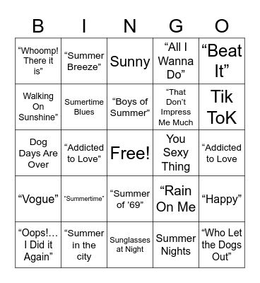 Summer 8/19/22 Bingo Card