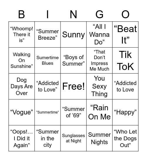 Summer 8/19/22 Bingo Card