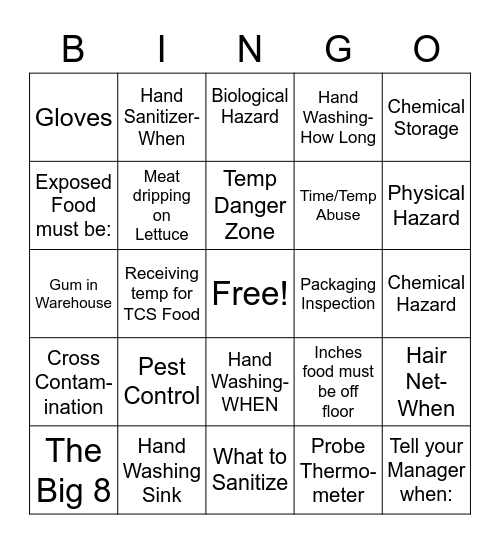 Food Bank BINGO Card