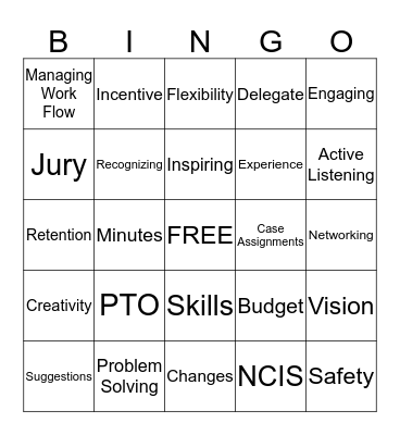 Supervisor Bingo Card