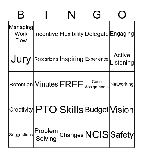 Supervisor Bingo Card