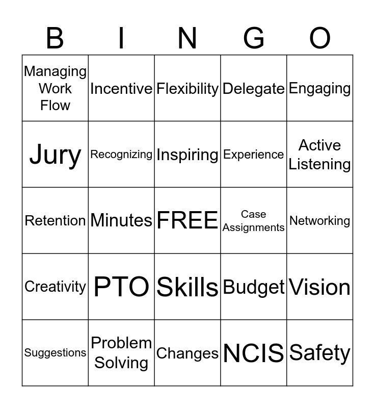 Supervisor Bingo Card