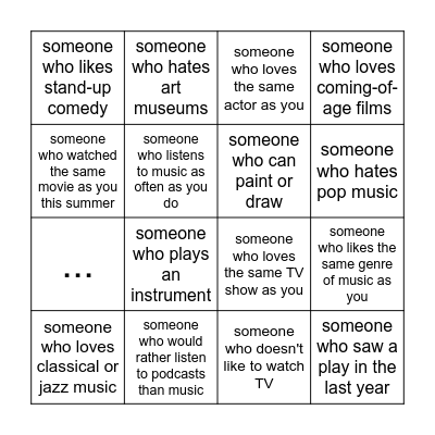 Culture Bingo Card