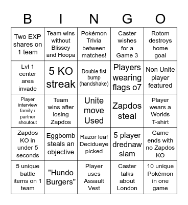 indiebear UNITE Worlds Bingo Card Bingo Card