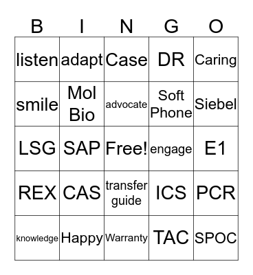 Service and Support Bingo Card