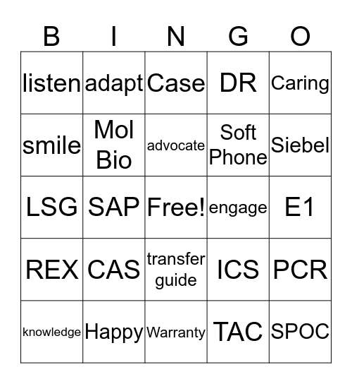 Service and Support Bingo Card