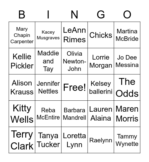 Ladies of Country Bingo Card