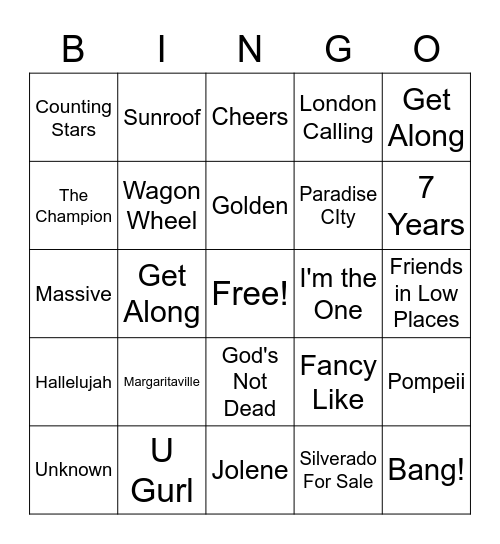 6th Grade Rock and Roll Bingo Card