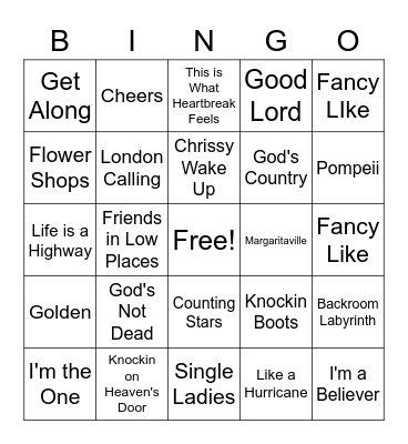 6th Grade Rock n Roll Bingo Card