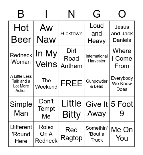 COUNTRY MUSIC NIGHT #2 Bingo Card