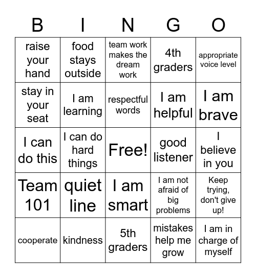 Team 101 Rules! Bingo Card