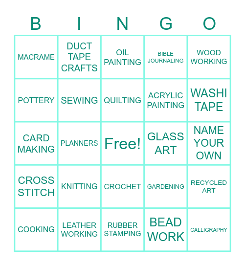 MODERN CRAFTING BINGO Card