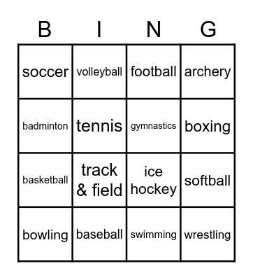 SPORTS BINGO Card