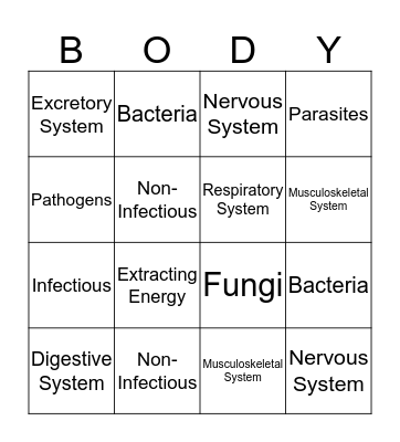 Human Body System Review Bingo Card