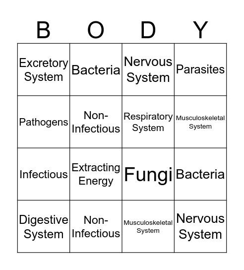 Human Body System Review Bingo Card