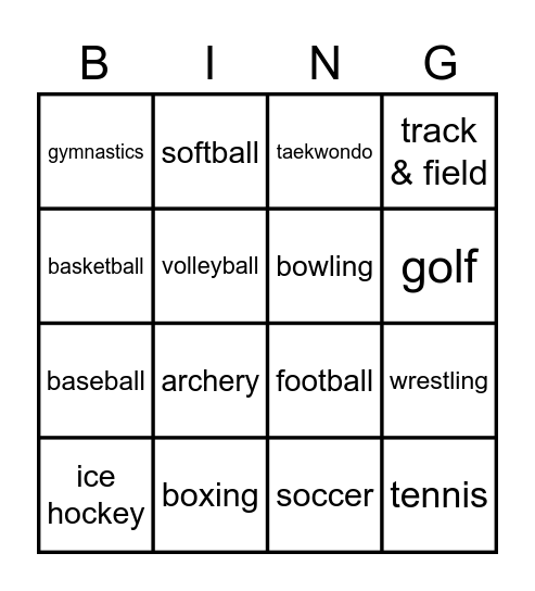 SPORTS BINGO Card