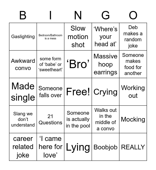 Love Island Bingo Card