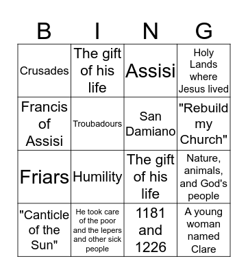 Francis Review Bingo Card