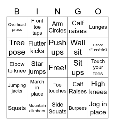 Desk Fitness Bingo! Bingo Card
