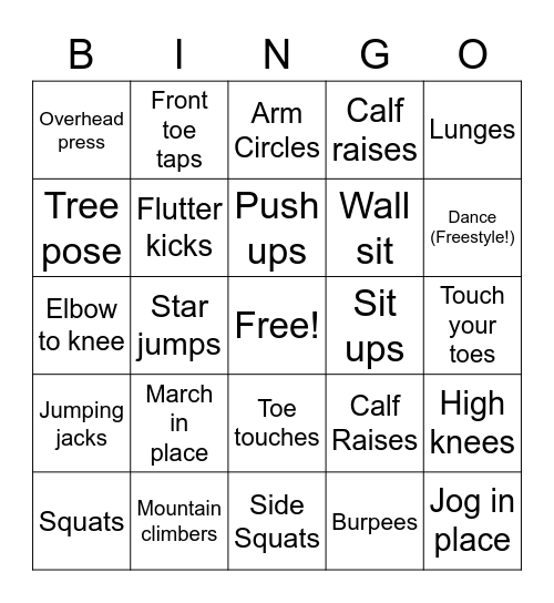 Desk Fitness Bingo! Bingo Card
