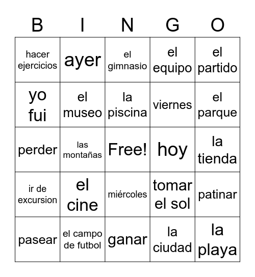 Repaso 2h and 3 Bingo Card