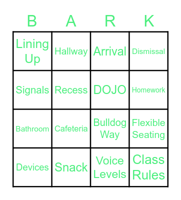 Classroom Procedures & Expecations Bingo Card