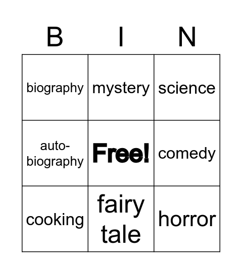 Genres! Bingo Card