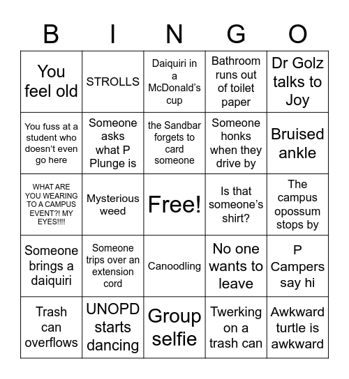 Block Party Bingo Card