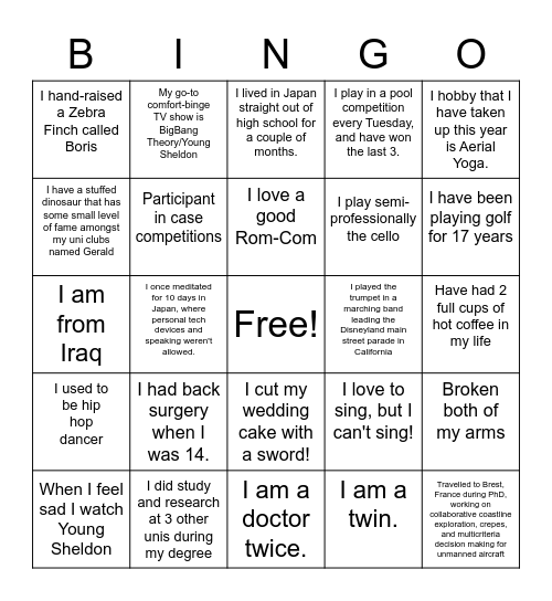 SEADS Bingo Card