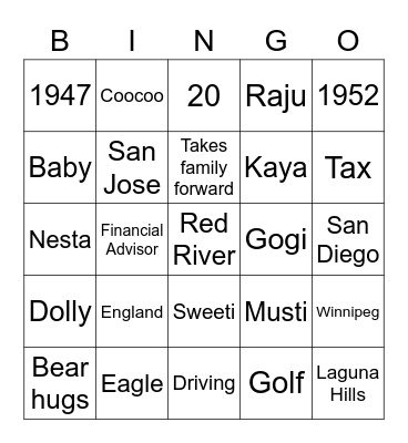 Kultar Trivia Bingo Card