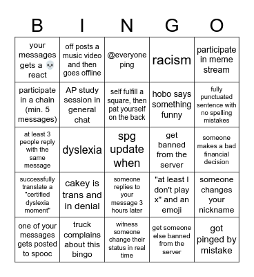 unfunny sp bingo Card