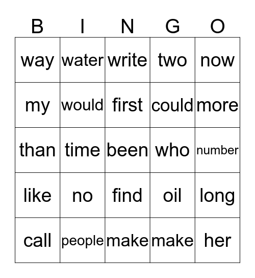 Word Tree Bingo Card