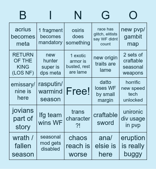 season 18 :] Bingo Card