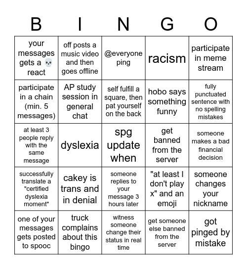 unfunny sp bingo Card