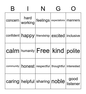 Social Skills Bingo Card