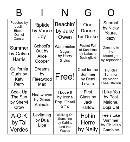 Summer Jams1. Heatwaves by Glass Animals Bingo Card