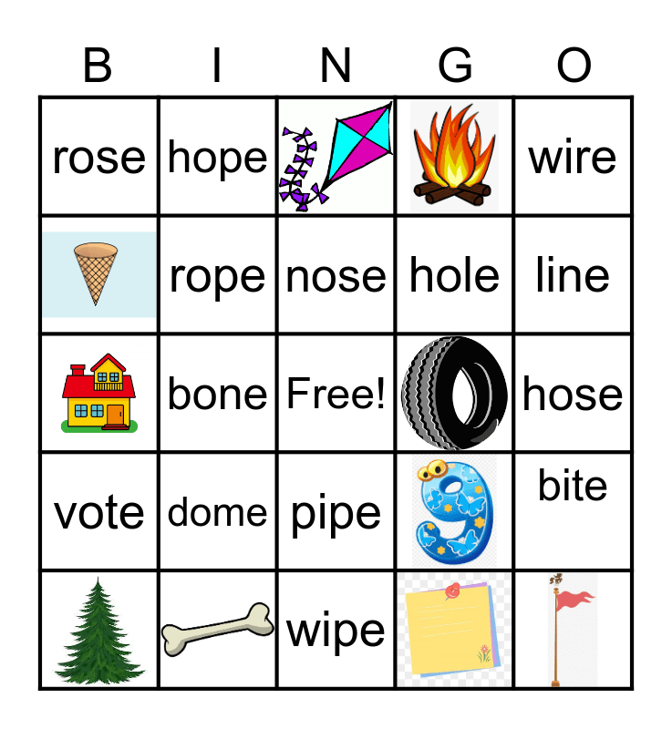 Long vowel O and I Bingo Card